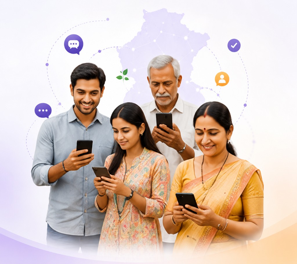 Citizens of different ages using their phones to participate in their constituency