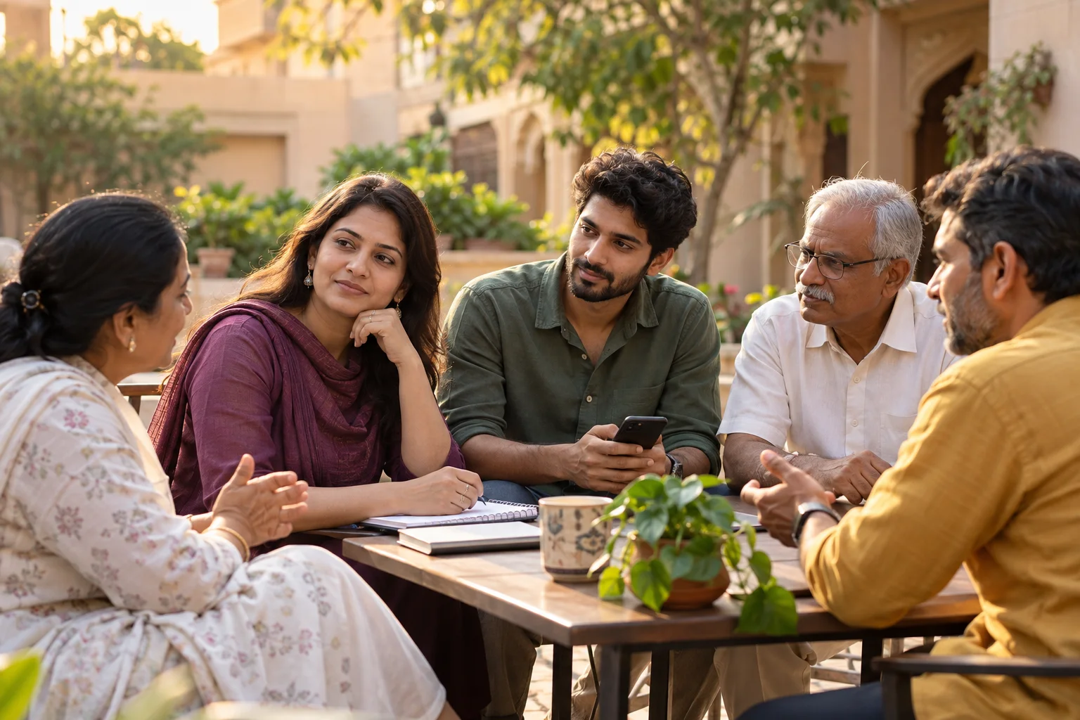 Illustration of citizens in conversation about their community
